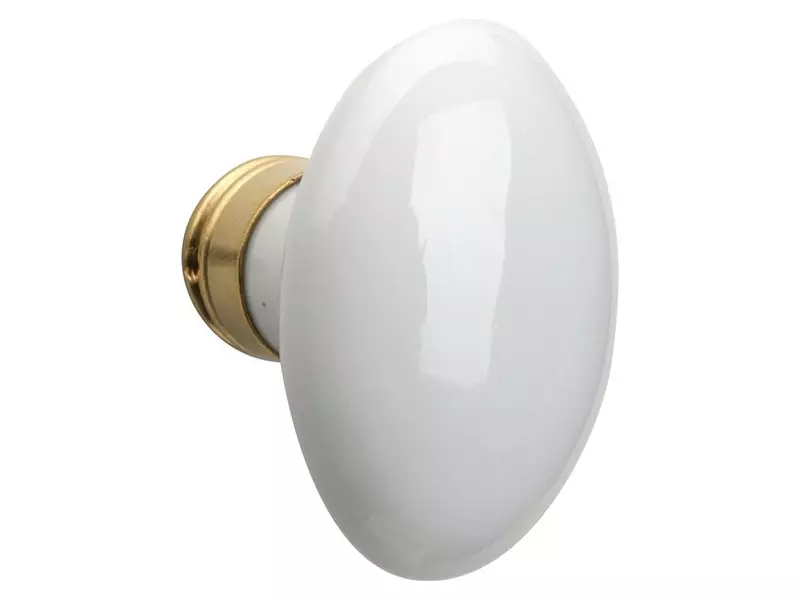 Knopkruk Evelyne Ovaal Wit Porselein en messing 65x42mm
