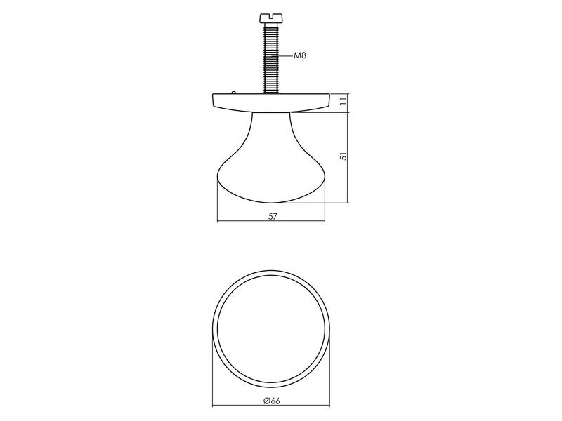 Intersteel Voordeurknop paddenstoel 58mm op achterplaat 66mm eenzijdige montage rvs getrommeld