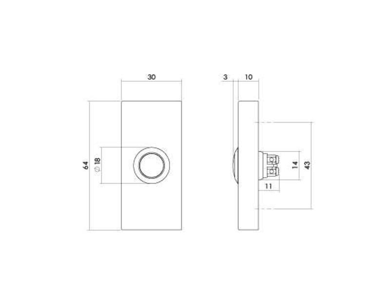 Intersteel Deurbel rechthoekig 65x30x10mm verdekt rvs getrommeld