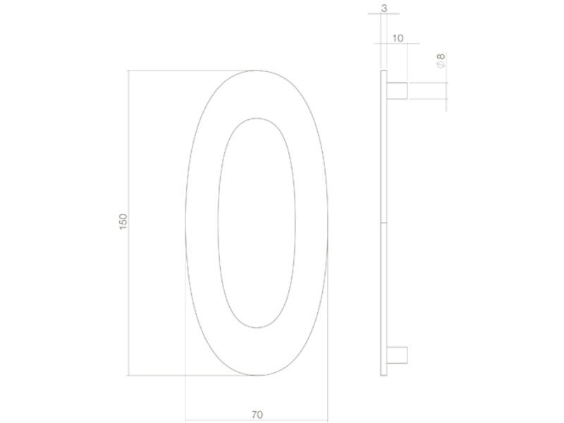 Intersteel Huisnummer 0 150mm rvs getrommeld