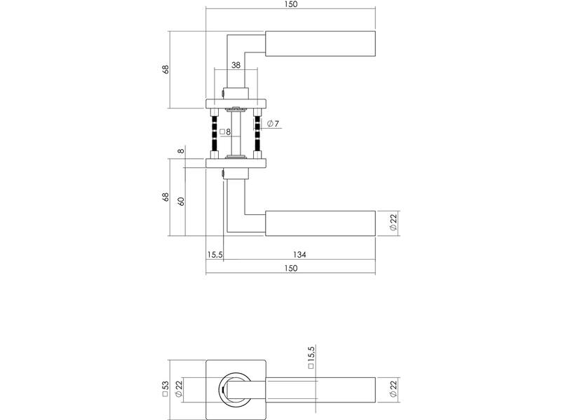 Intersteel Deurkruk Bau-stil op vierkant rozet rvs geborsteld