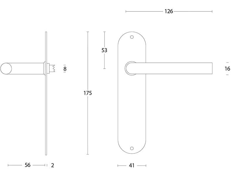 Intersteel Deurkruk Recht 16 mm slank op schild blind rvs geborsteld