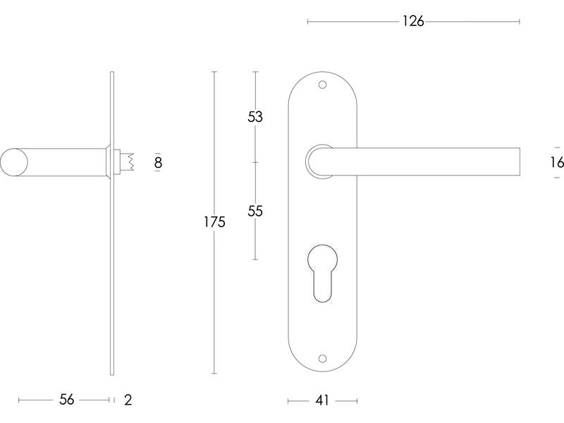Intersteel Deurkruk Recht 16 mm slank op schild profielcilindergat 55 mm rvs geborsteld