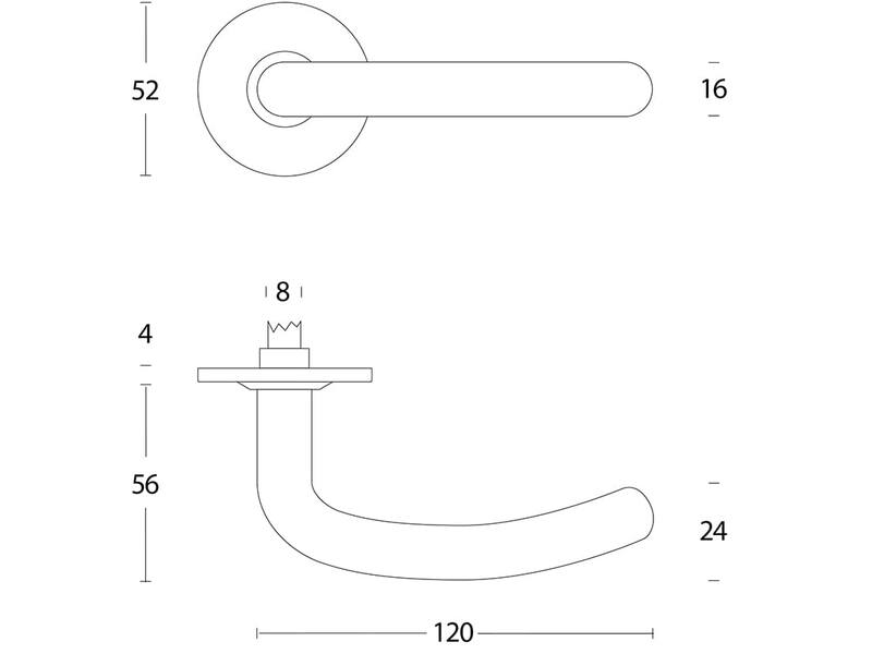 Intersteel Deurkruk Sabel 16 mm slank op rozet met ring rvs geborsteld