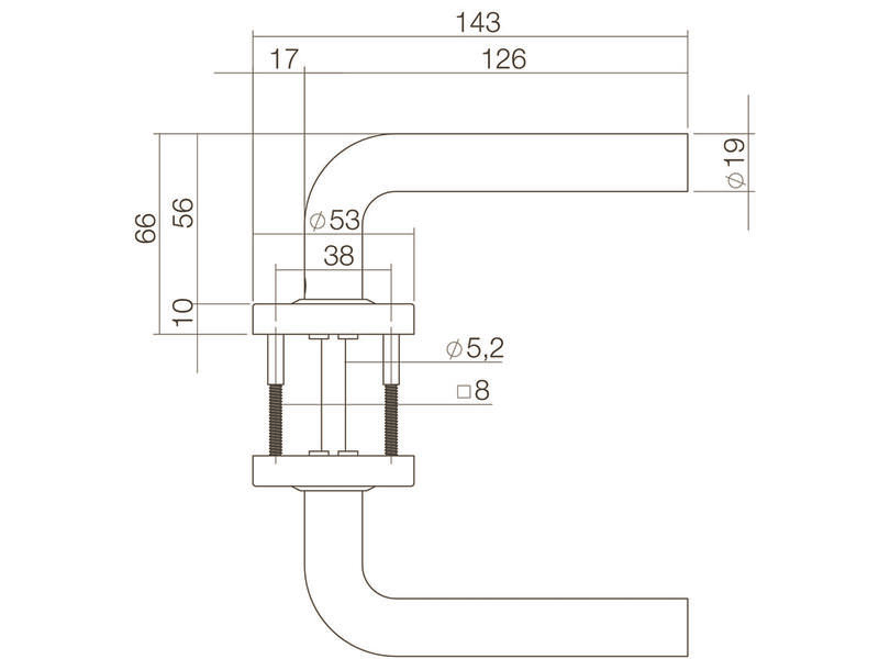 Intersteel Deurkruk Recht geveerd op rozet 53x10 mm met ring rvs geborsteld