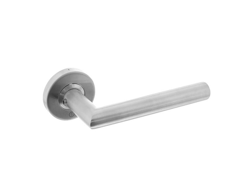 Intersteel Deurkruk Hoek 9° geveerd op rozet 53x10 met ring rvs geborsteld