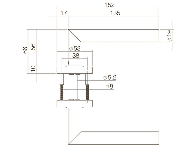 Intersteel Deurkruk Hoek 9° geveerd op rozet 53x10 met ring rvs geborsteld