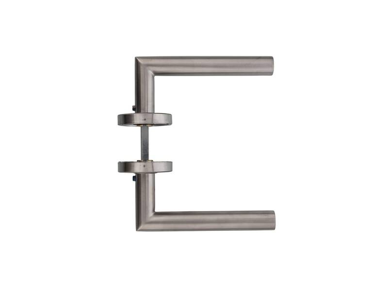 Intersteel Deurkruk Hoek 9° geveerd op rozet 53x10 met ring rvs geborsteld