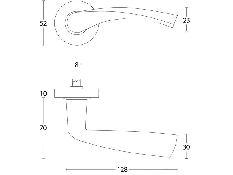 Intersteel Deurkruk Vlinder geveerd op rozet 52x10 met ring rvs geborsteld