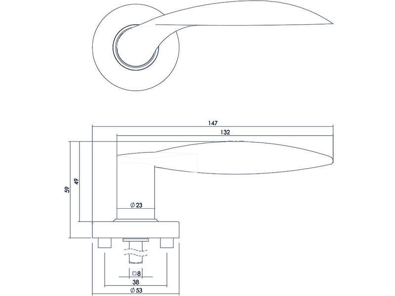 Intersteel Deurkruk Massief afgerond geveerd op rozet 53x10 met ring rvs geborsteld