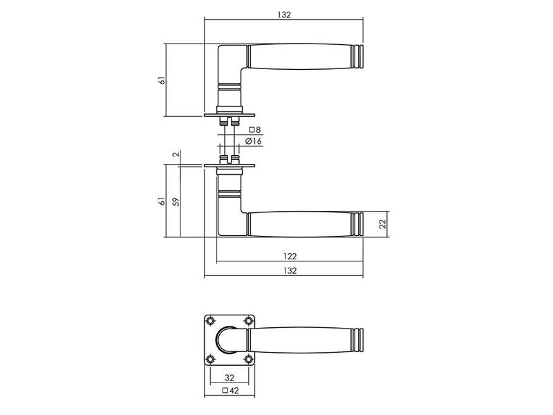 Intersteel Deurkruk Ton 212 met vierkant rozet 42x42x2 mm rvs geborsteld