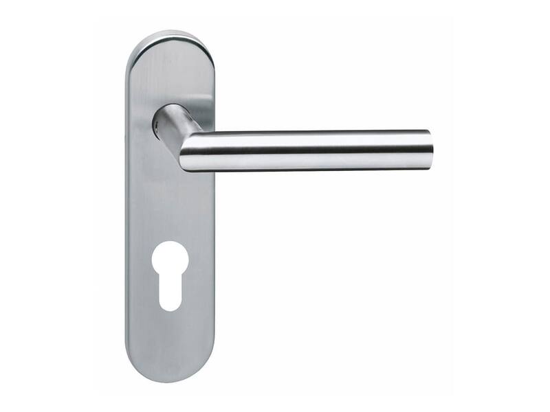 Intersteel Deurkruk Hoek 90° brandvertragend 9mm op kortschild profielcilindergat 72 mm rvs