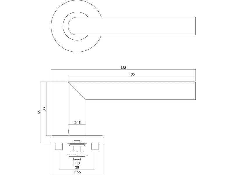 Intersteel Deurkruk Hoek 90° op rozet rvs geborsteld