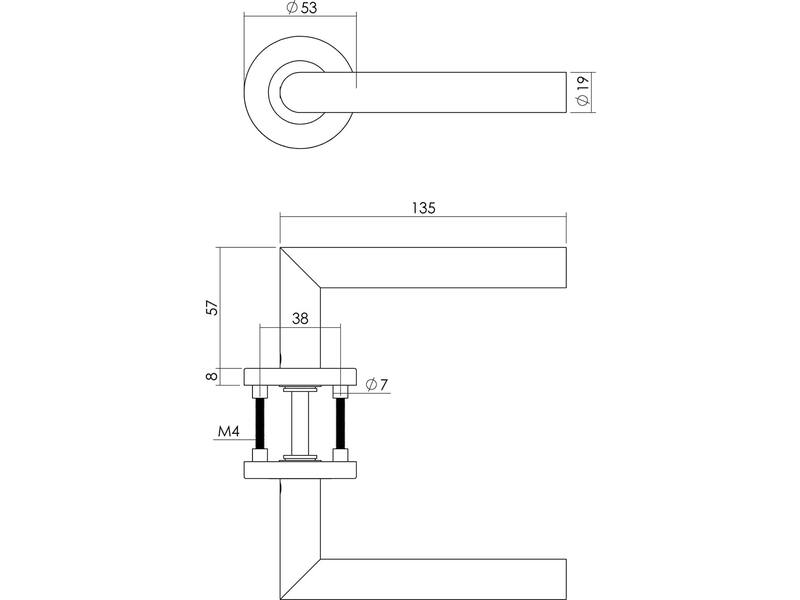 Intersteel Deurkruk Hoek 90° op rozet met 7 mm nok rvs geborsteld