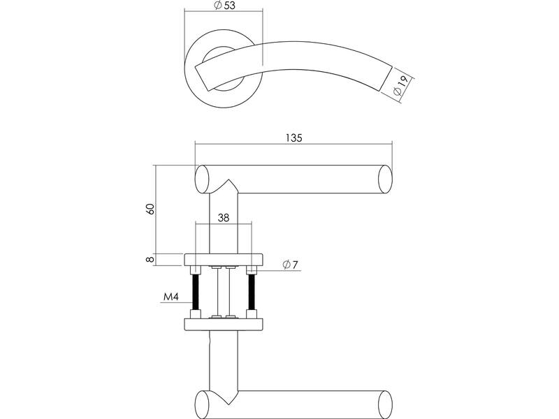 Intersteel Deurkruk Gebogen op rozet met 7 mm nok rvs geborsteld