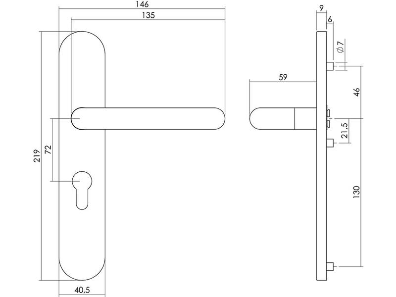 Intersteel Deurkruk Rond op op schild profielcilindergat 72 mm rvs geborsteld