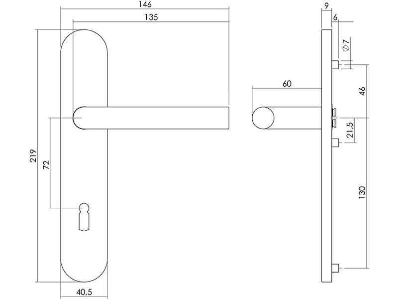 Intersteel Deurkruk Recht op schild sleutelgat 72 mm rvs geborsteld