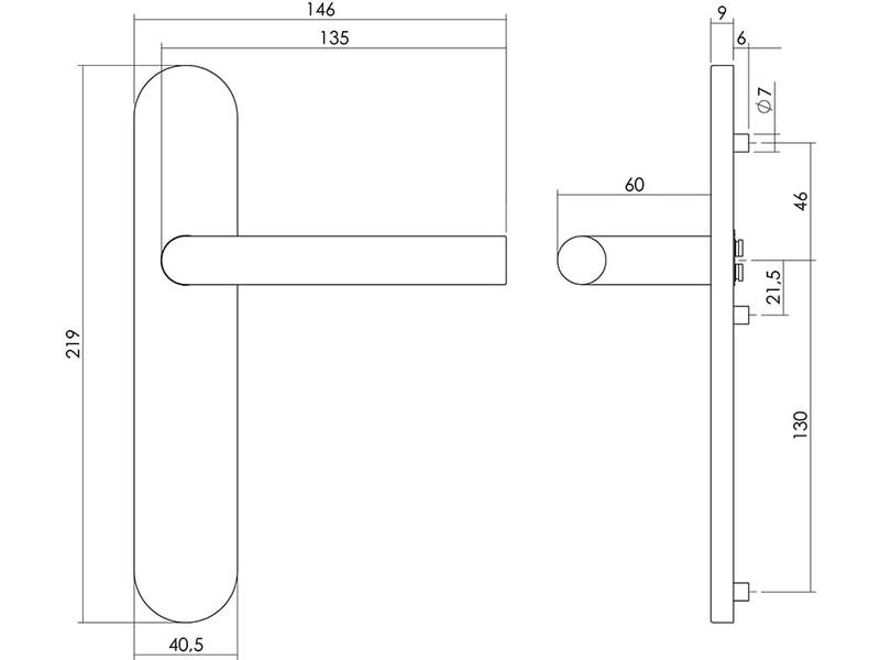 Intersteel Deurkruk Hoek 90° op op schild blind rvs geborsteld