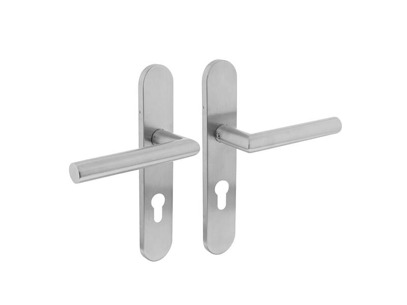 Intersteel Deurkruk Hoek 90° op op schild profielcilindergat 72 mm rvs geborsteld