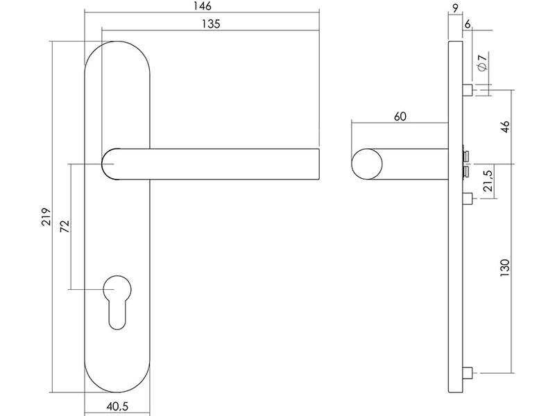 Intersteel Deurkruk Hoek 90° op op schild profielcilindergat 72 mm rvs geborsteld