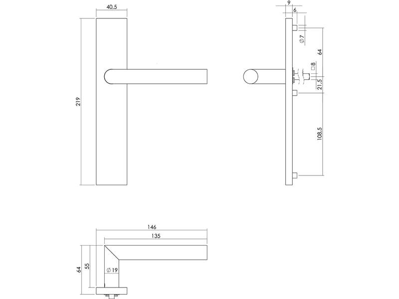 Intersteel Deurkruk Hoek 90° op rechthoekig schild blind rvs geborsteld