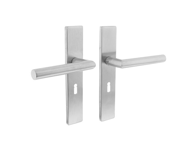 Intersteel Deurkruk Hoek 90° op rechthoekig schild sleutelgat 56 mm rvs geborsteld