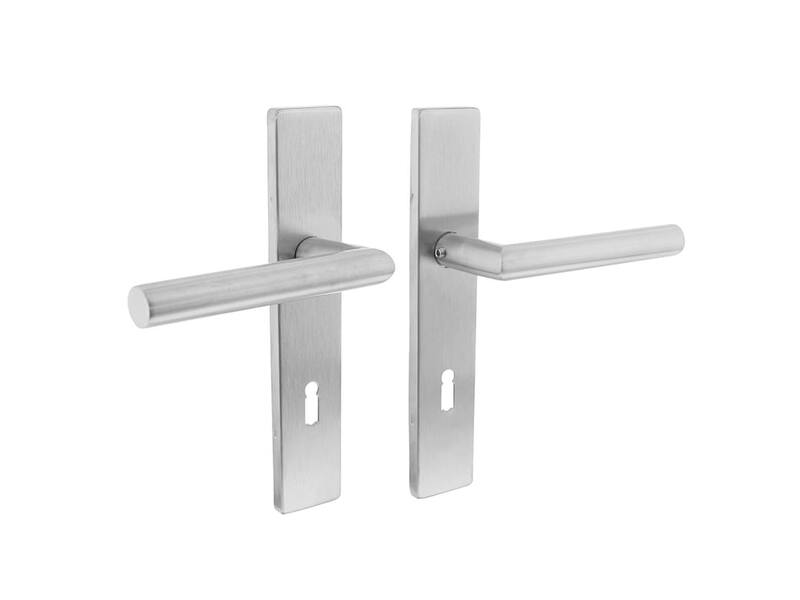 Intersteel Deurkruk Hoek 90° op rechthoekig schild sleutelgat 72 mm rvs geborsteld