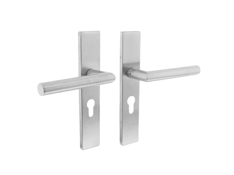 Intersteel Deurkruk Hoek 90° op rechthoekig schild profielcilindergat 55 mm rvs geborsteld