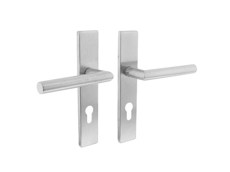 Intersteel Deurkruk Hoek 90° op rechthoekig schild profielcilindergat 72 mm rvs geborsteld