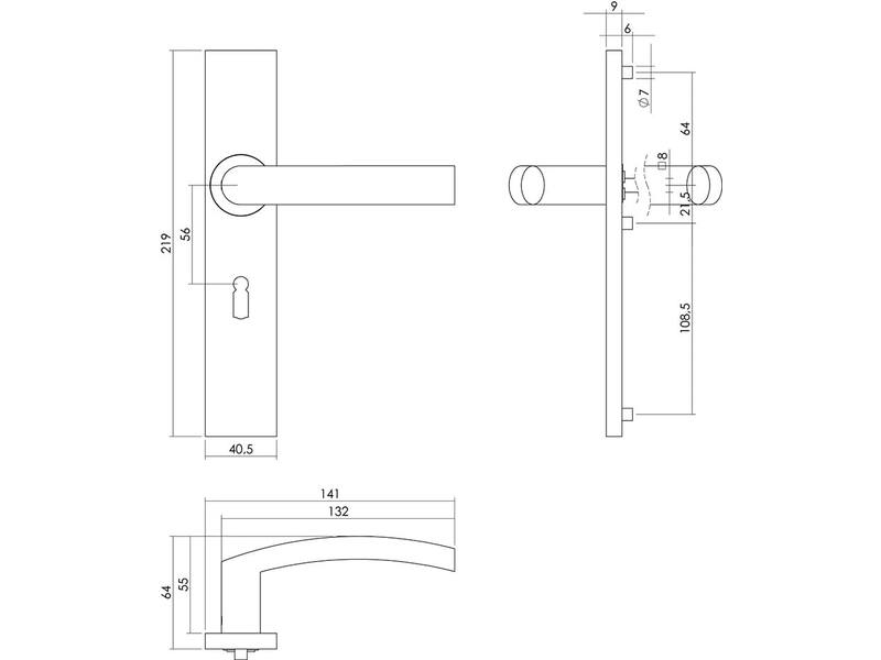 Intersteel Deurkruk Blok op rechthoekig schild sleutelgat 56 mm rvs geborsteld