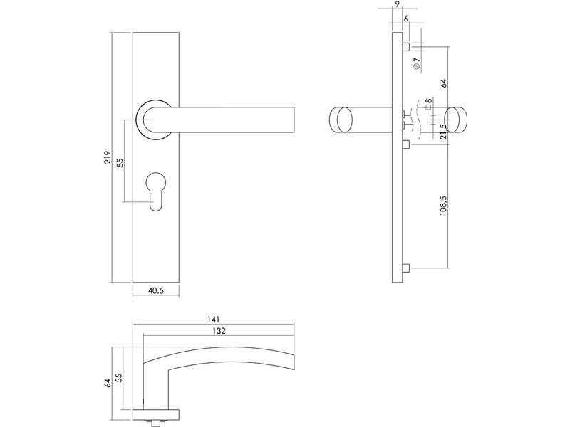 Intersteel Deurkruk Blok op rechthoekig schild profielcilindergat 55 mm rvs geborsteld