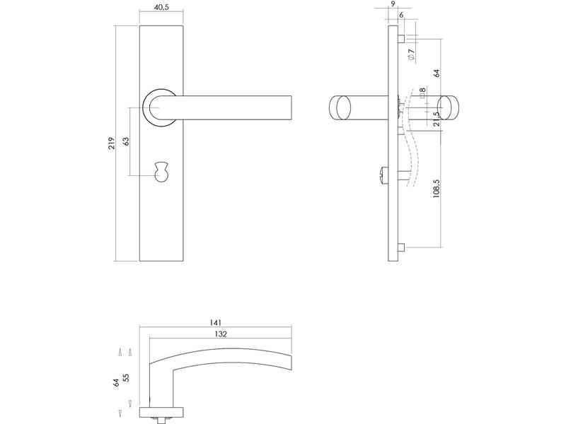 Intersteel Deurkruk Blok op rechthoekig schild toilet-/badkamersluiting 63 mm rvs geborsteld