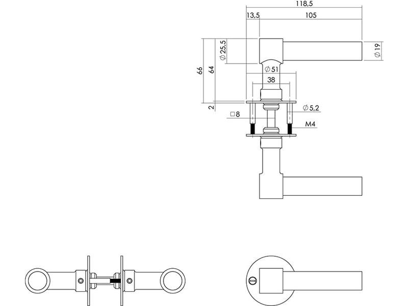 Intersteel Deurkruk L/L-model met rozet 2 mm rvs geborsteld