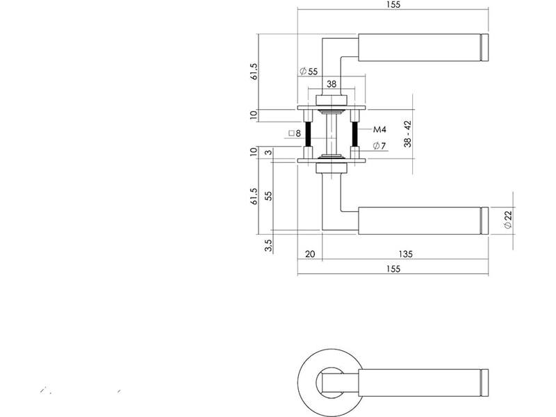 Intersteel Deurkruk Bau-stil op rond magneet rozet rvs geborsteld