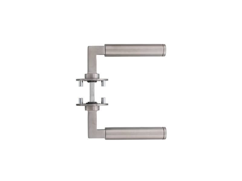 Intersteel Deurkruk Bau-stil op rond magneet rozet rvs geborsteld