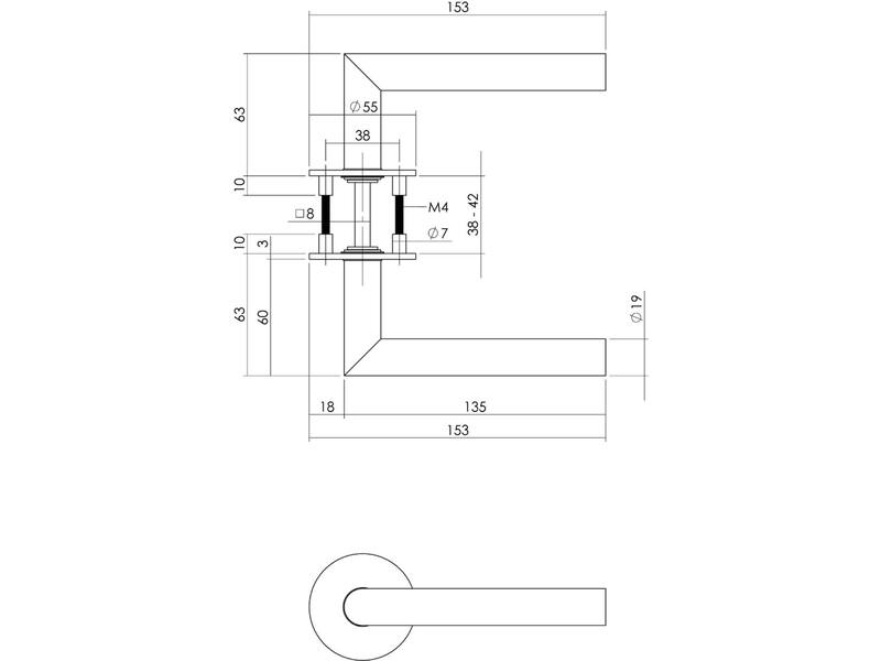 Intersteel Deurkruk Hoek 90° op rond magneet rozet rvs geborsteld