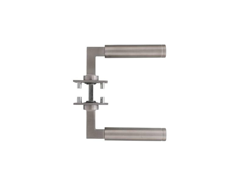 Intersteel Deurkruk Bau-stil op vierkant magneet rozet rvs geborsteld