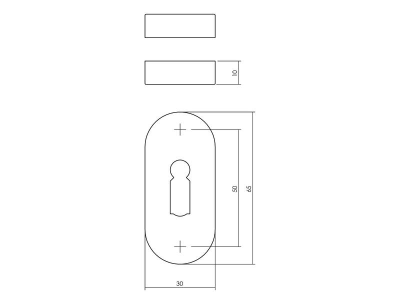 Sleutelrozet ovaal verdekt RVS 10 mm
