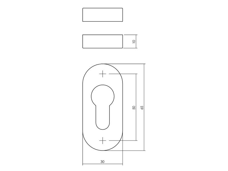 Profielcilinderrozet ovaal verdekt RVS 10 mm