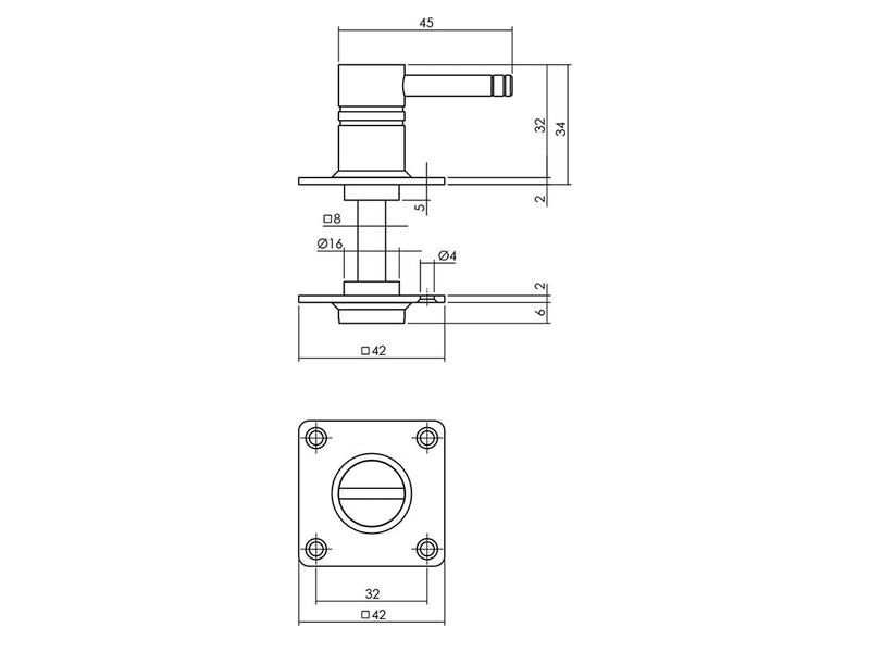 Intersteel Rozet met toilet-/badkamersluiting vierkant 42x42x2 mm rvs geborsteld