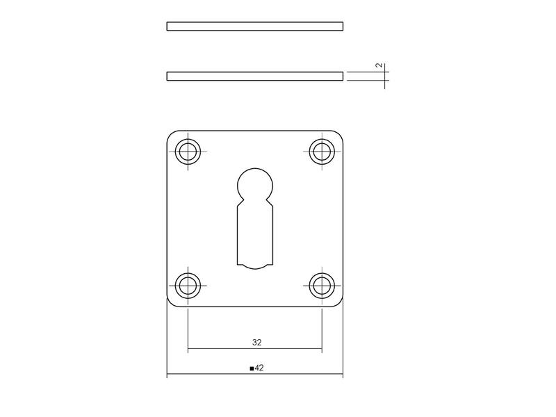 Sleutelrozet vierkant 42x42x2 mm RVS