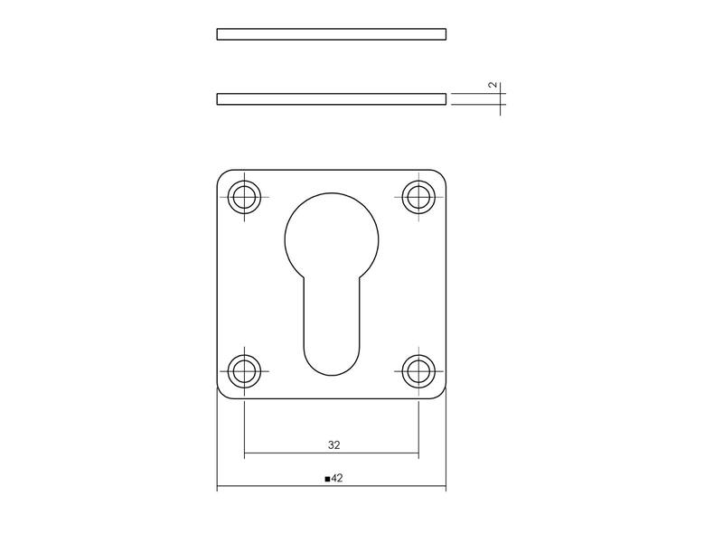 Profielcilinderrozet vierkant 42x42x2 mm RVS