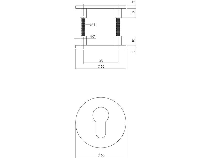 Intersteel Magneet rozet rond met profielcilindergat rvs geborsteld