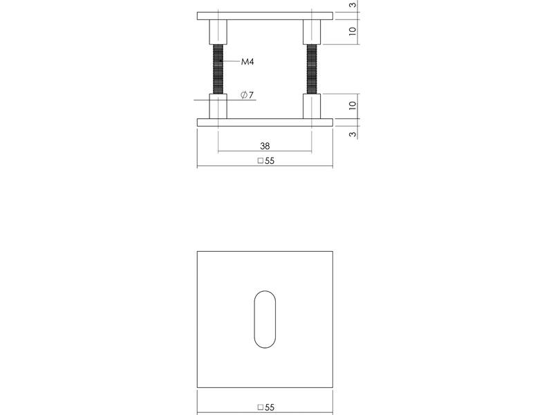 Intersteel Magneet rozet vierkant met sleutelgat rvs geborsteld