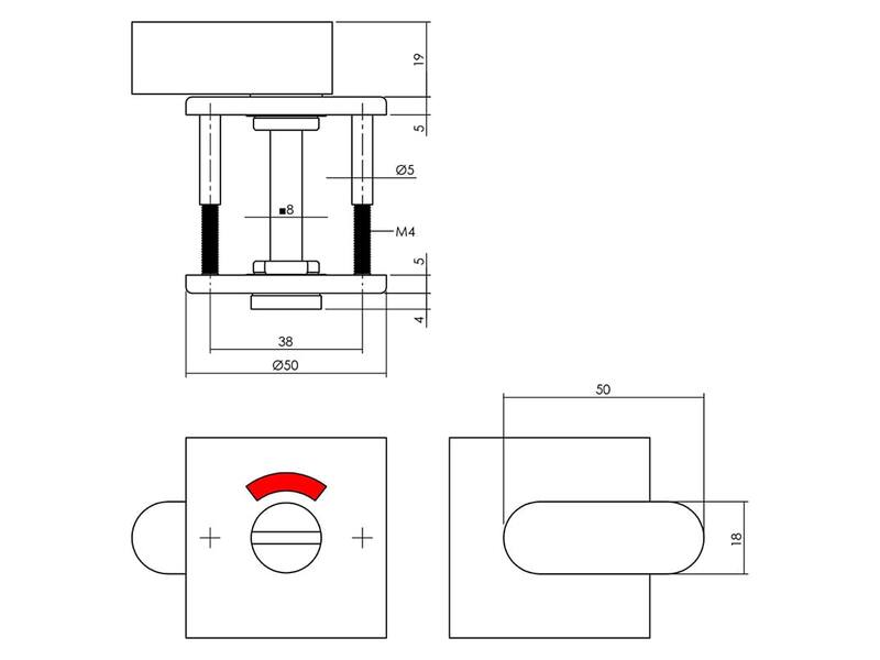 Intersteel Rozet toilet-/badkamersluiting vierkant rvs geborsteld