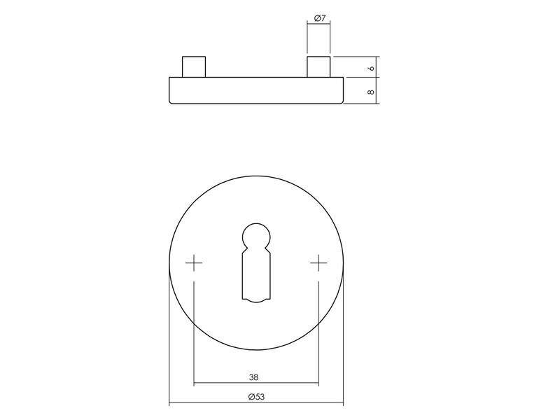 Sleutelrozetten verdekt rond 53x8mm met nokken RVS