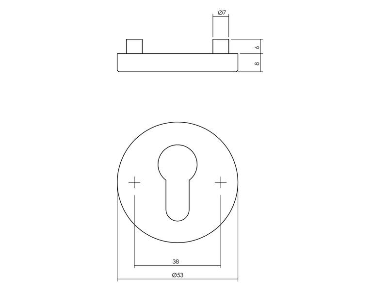 Profielcilinderrozetten verdekt rond 53x8mm met nokken RVS