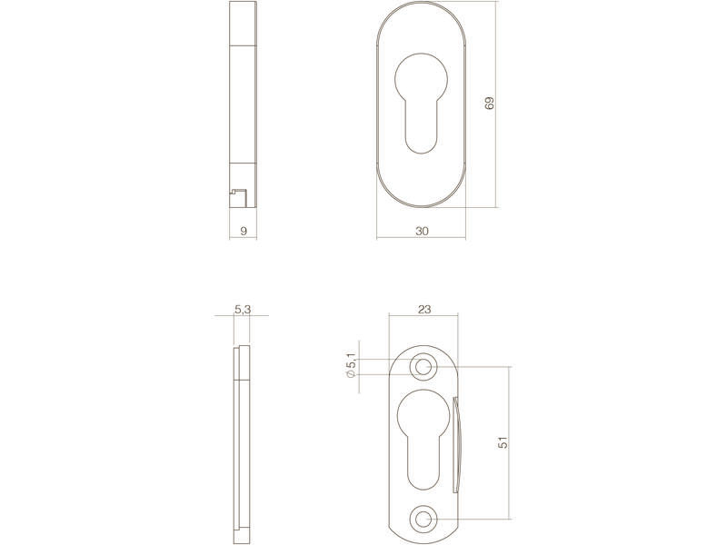 Intersteel Veiligheid-schuifrozet ovaal rvs geborsteld