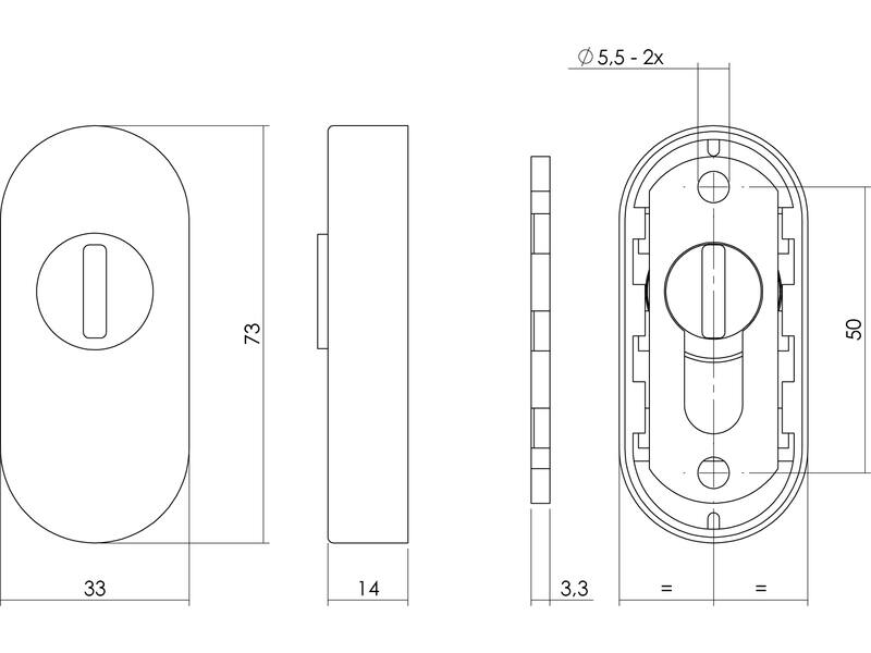 Intersteel Veiligheid-schuifrozet ovaal met sleufplaatje rvs geborsteld