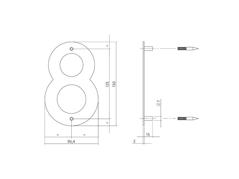 Intersteel Huisnummer 8 RVS 150x2mm